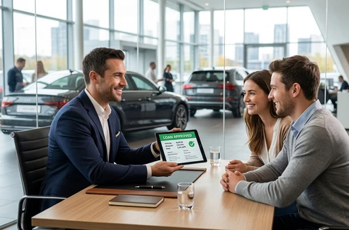 Meridian loan advisor reviewing documents with client